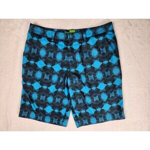 Hugo Boss Green Hayler Golf Shorts/Swim 34R Blue Black Geometric‎ Pattern